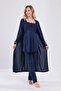 New Season Navy Blue Special Lace Design Strap 100% Cotton Maternity Pajama Set with 3 Pieces - 4