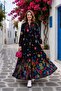 Women's Buttoned Floral Patterned Modal Black Dress