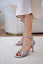 Waster Knot Detailed Women's Silver Heeled Shoes - 3