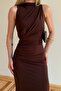Brown Draped Slit Dress - 4114 - 2