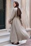 Belted Buttoned Light Beige Ferace Dress - 2