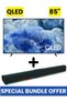 85 Inch QLED Q8F 4K Vision AI Smart TV (2025) + 2.0 Channel Portable Soundbar