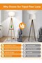 Solid Wooden Tripod Floor Lamp, Bulb Included, Remote Control, Dimmable, Timer, Storage Shelf - 5