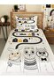 Animal and Road Patterned Baby and Child Printed Single Pique Set 160X220 White