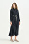 Style Belted Viscose Dress - Navy Blue