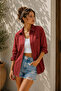 Women's Oversize Linen Textured Long Loose Shirt - 6