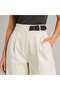 Women's Cream Half Belt Detailed Pocketed High Waist Comfortable Wide Leg Palazzo Trousers - 3