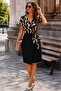 Women's Double Breasted Collar Belted Diver & Janjan Crepe Dress