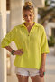 Yellow Shirt with Collar and Buttons, 3/4 Sleeves, Casual Muslin, Oversize Woven 67 55 - 7