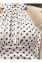 White Polka Dot Halter Neck Gathered Draped Stylish Cropped Blouse - 5