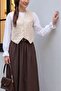 Double Pocket Buttoned Embroidered Asymmetrical Cut Linen Vest -Beige - 4