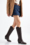 Bitter Brown Matte Leather Metal Toe Cap Below the Knee Embroidered Western Cowboy Boots - 5