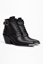 Black Matte Leather Lace-Up Zippered Metal Toe Western Cowboy Short Ankle Boots