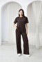 Women's Silvery Crew Neck Short Sleeve Loose-Fit Top and Bottom Set - 2
