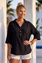 Black Shirt with Collar and Buttons, 3/4 Sleeves, Casual Muslin, Oversize Woven 67 67 - 4