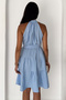 Women's Ecru Halter Neck Layered Mini Dress with Belt - 3