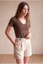 Women's Dark Brown Modal / Cotton Blend Regular Fit V-Neck Short Sleeve T-Shirt Delaney - 2