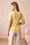 Women's Yellow Striped Cotton / Elastane Regular Fit V-Neck Short Sleeve Drawstring T-Shirt Bennett - 4