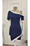 Women's Short Sleeve Asymmetric Cut Collar Stripe and Accessory Detailed Modal Dress - 6