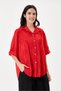 Women's Red Italian Floral Embroidered Scalloped Oversize Poplin Shirt Size 40 - 46