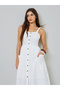 White Button Front Midi Dress with Patch Pocket