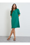 Green Puff Sleeves A-Line Knee Length Dress - 2