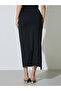 Black Pencil Midi Skirt with Decorative Buckles - 4