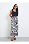 White A-Line Midi Skirt with Palm Print