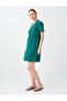 Dark Green Shirt Collar Cotton Linen Short Dress - 3