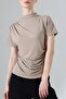 Women's Stoned Sandy Draped High Neck Blouse
