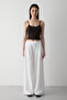 White 100% Cotton Buttoned Wide-Leg Summer Trousers - 3