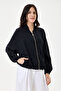 Black Italian 100% Linen Embroidered Zippered Low Sleeve Oversize Linen Blouse Blouse Size 38 - 44