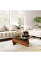Coffee Table, Round Coffee Table for Living Room Modern Glass Coffee Table with Solid Wood Legs Farmhouse Mid Century Center Table Large Circle Sofa Table (Walnut + Gray, 80*80*31cm) - 3