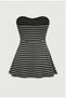 Black Anthracite Striped Twist Y2K Strapless Crop Top - 2