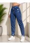 Women's Dark Blue High Waist Mom Fit Jean Pants - 2