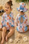 New Season Colorful Floral Patterned, Backless Ruffled, Long Sleeve, Hat-Top Girl's Swimsuit - 3
