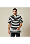 Men Short Sleeves Striped Knitted Polo T-shirt