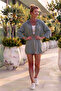 Gray Hooded 3/4 Sleeve Buttoned Jacket with Star Appliqué on the Back and Tieable Skirt Cotton Woven Jacket 75 62 - 6