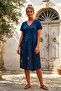 Dark Blue V-Neck Short Sleeve Lined Brodelee Casual Cotton Woven Dress 113 55 - 4