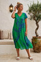 Green V-Neck Short Sleeve Patterned Casual Viscose Woven Dress 113 64