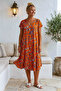 Orange V-Neck Short Sleeve Patterned Casual Viscose Woven Dress 113 64 - 5