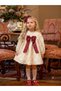 Baby Girl Cream Floral Embossed Textured Long Sleeve Burgundy Big Bow Dress and Stretchy Elastic Bandana Set Birthday Dress - 5