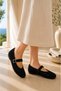 Wicker Knitted Strap Ballerina Black - 2