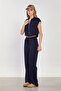 Women's Double Zipper Two-Piece Set - Navy Blue - 2