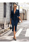 Women's Long Sleeve Lapel Collar Front Button Midi Denim Dress