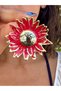 Gold Red Enamel Sunflower Antiallergic Non-Tarnish Ultra Light Earrings - 3