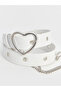 White Leather Look Heart Patterned Girl's Belt - 2