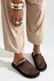 Esencia Black Gold Buckle Detail Mesh Women's Slippers - 5