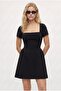 Women's Maeva Square Neck Short Sleeve Mini Woven Black Dress - 4