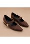 Brown Stone Buckle Satin Short Heel Women's Ballet Shoes - 6